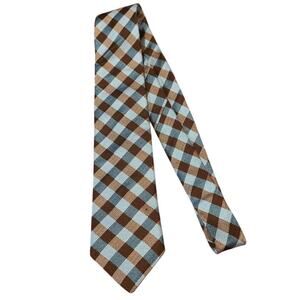 Ted Baker Men’s Checkered Silk Tie Brown Blue Gingham 3” Wide 56”